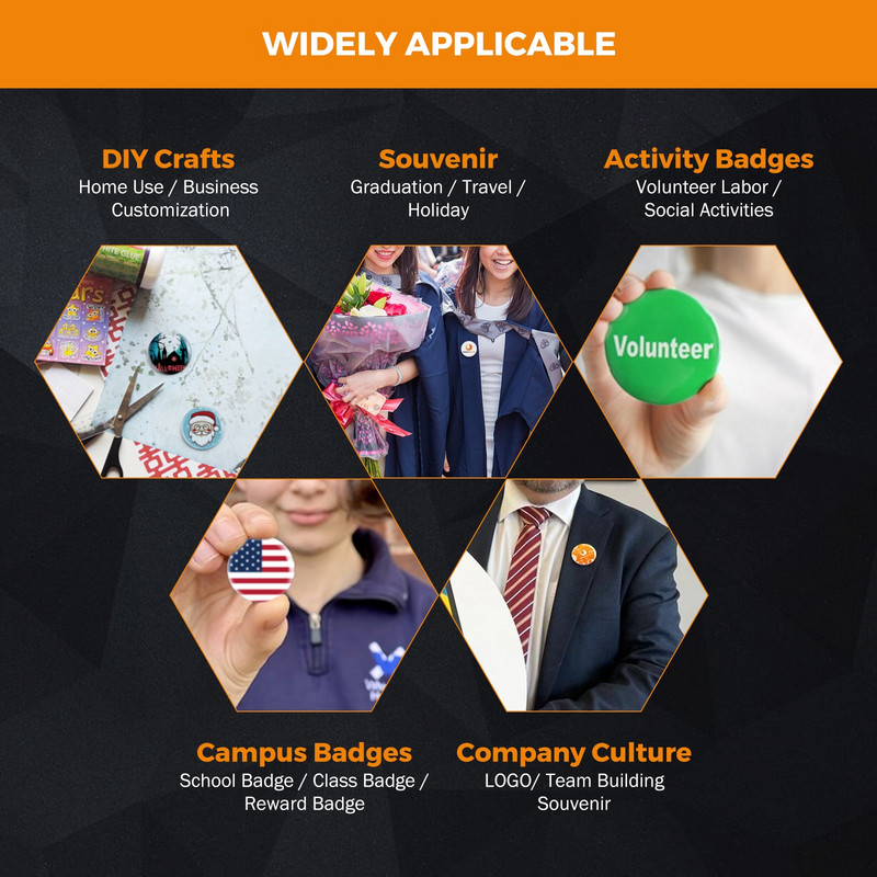 37 mm ženkliukų perforatoriaus presavimo mašinėlės kaiščio mygtuko „pasidaryk pats“ gaminimo rinkinys su 200 apskritimo mygtuko dalimis ir tuščiu popieriumi veidrodiniam raktų pakabukui