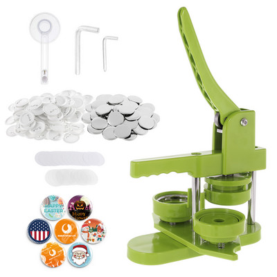 58mm DIY Button Maker Badge Machine Rotary Mini Insignia Making Machine with 100 Sets of Badge Consumables Green Blue
