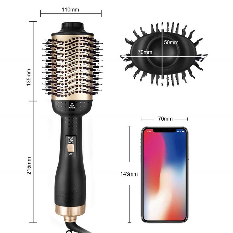 Hot Air Brush Hajegyenesítő Fésű, Göndörödésgátló Negatív Ion Generátor Egyenesítő és Göndörítő Hajszárító Többfunkciós Kefe