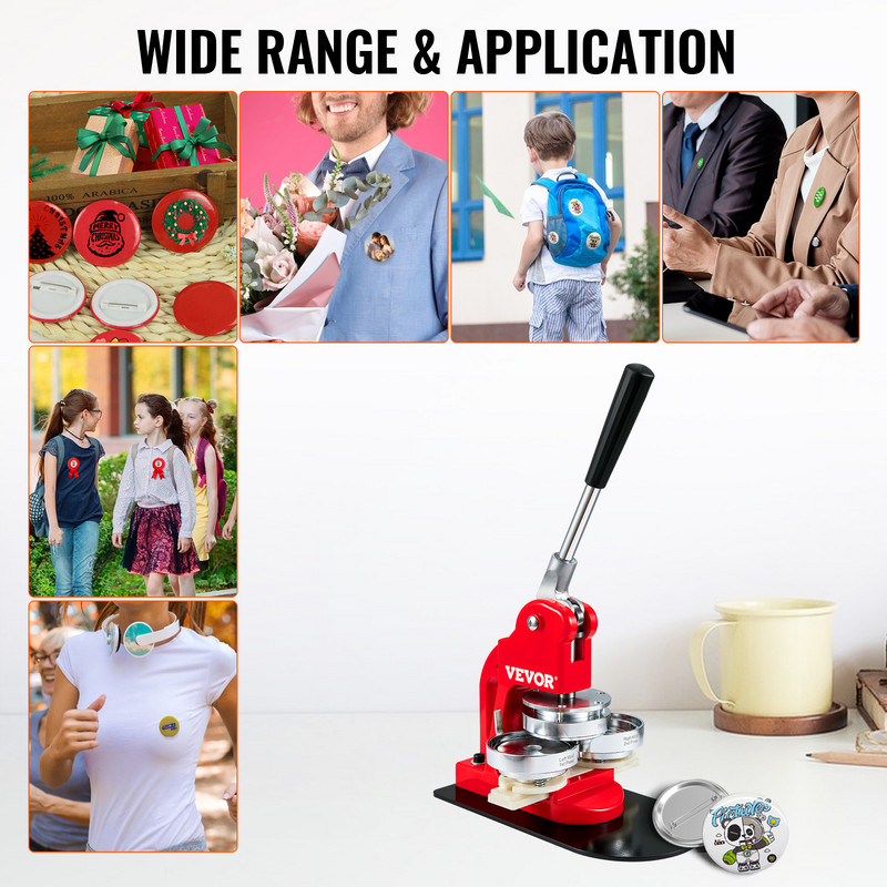 VEVOR 25/32/58/75MM ženkliukų gamybos mašina „pasidaryk pats“ mygtuko kaištis su 500 vnt nemokamų dalių spaudos rinkinio apskritimo gamybos mygtuko kūrimo įrankis