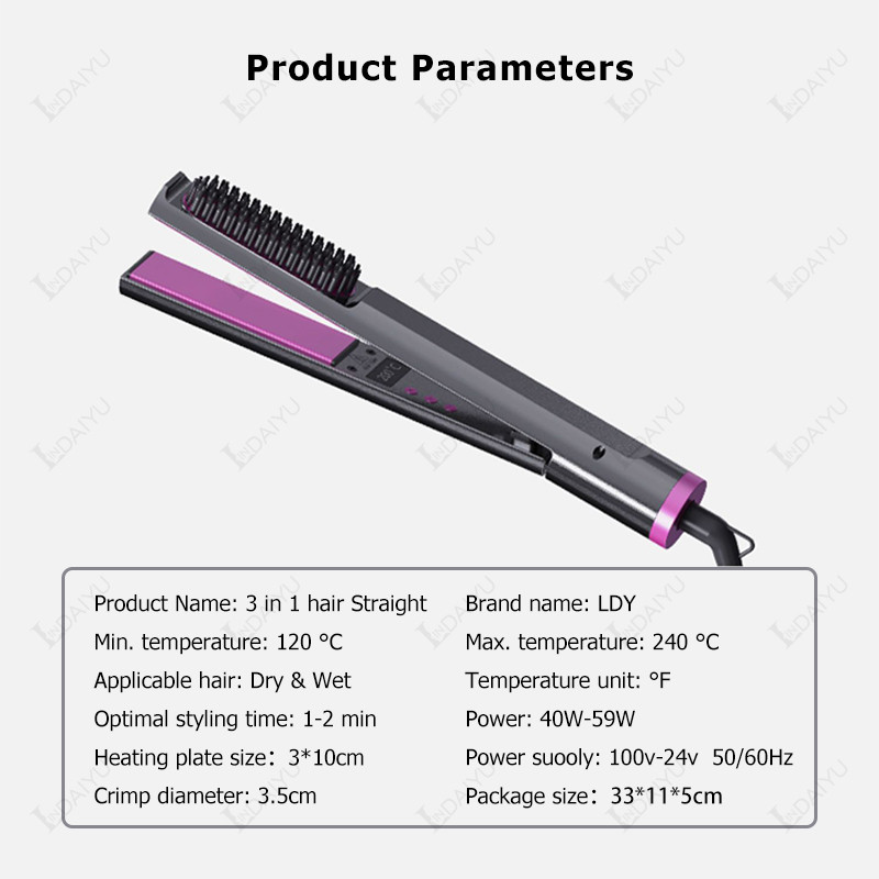 LINDAIYU 3 viename daugiafunkcis elektrinis plaukų tiesintuvas Profesionalus plokščias tiesinamasis suktukas Keramikos formavimo įrankiai