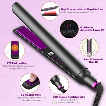 LINDAIYU ισιωτικό για μπούκλες μαλλιών Flat iron curle Ηλεκτρικό ίσιωμα Εργαλεία styling με γρήγορη θέρμανση κατά του εγκαυμάτων