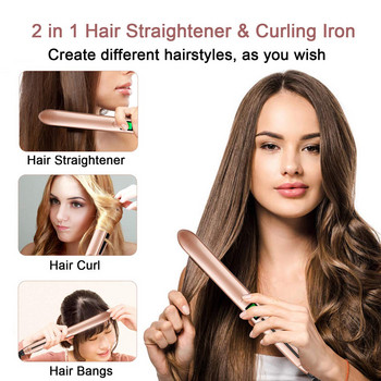 2 σε 1 ισιωτικό μαλλιών και ψαλιδάκι Κεραμικό επίπεδο σίδερο Hair Crimper Ισιωτικό LCD για μπούκλες Σίδερο για μπούκλες κυματοειδές Hair Waver