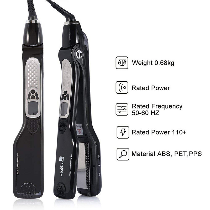 Steampod matu taisnotājs Profesionāls tvaika taisnotājs Plakans gludeklis taisnojošs dzelzs birste Titāna keramikas matu ķemmes lokotājs