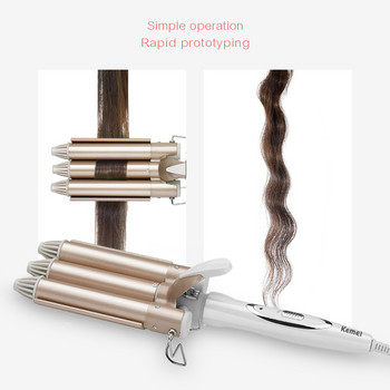 Kemei Hair Curlers Looper Hair Has 3 Heads Crimper Corrugation for Hair Triple Curling Iron Professional Stylist Tools Waver