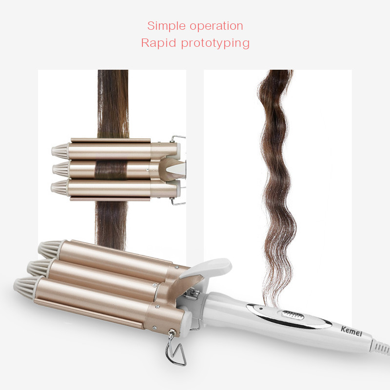 Kemei Hajcsavarók Hullámos Hair Has 3 Head Crimper Hullámozás Háromszoros Hajsütővas Professzionális Stylist Eszközök Waver