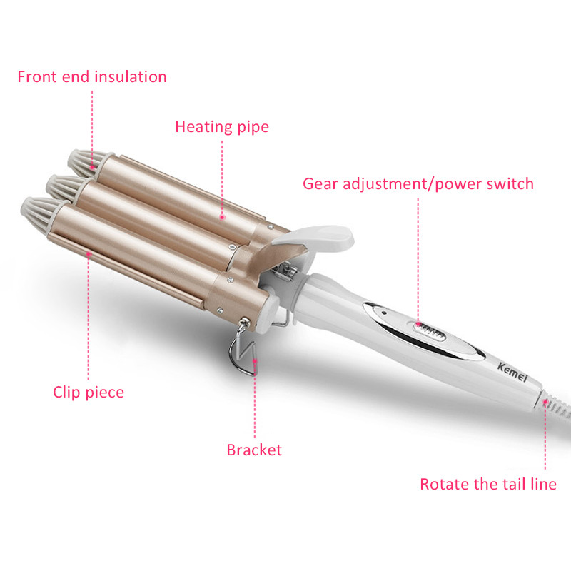 Kemei Hajcsavarók Hullámos Hair Has 3 Head Crimper Hullámozás Háromszoros Hajsütővas Professzionális Stylist Eszközök Waver