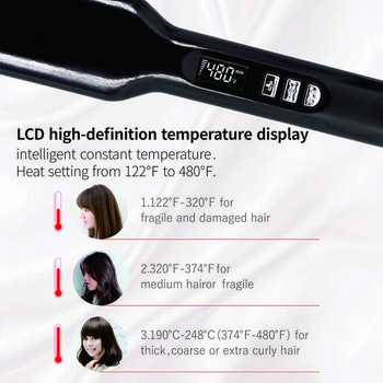 Професионална титанова преса за коса с плоска ютия с цифров LCD дисплей Двойно напрежение Мигновено нагряване Маша за коса