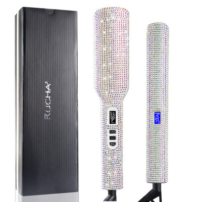 2 gab Matu taisnotājs Titāna LCD displejs Dzirkstošais Bling Diamond Rhinestone Plakans dzelzs Modes matu veidošanas rīki