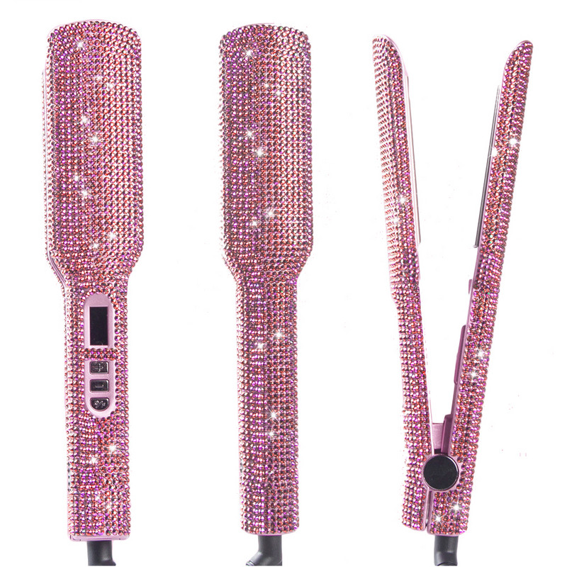 2 gab Matu taisnotājs Titāna LCD displejs Dzirkstošais Bling Diamond Rhinestone Plakans dzelzs Modes matu veidošanas rīki