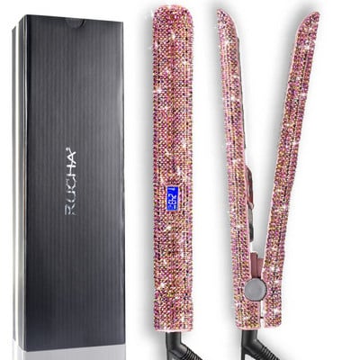 RUCHA Crystal hajkiegyenesítők 470F MCH Gyorsan felmelegedő titán lapos vasaló Bling Rhinestone Iron szalon hajformázó eszközökkel