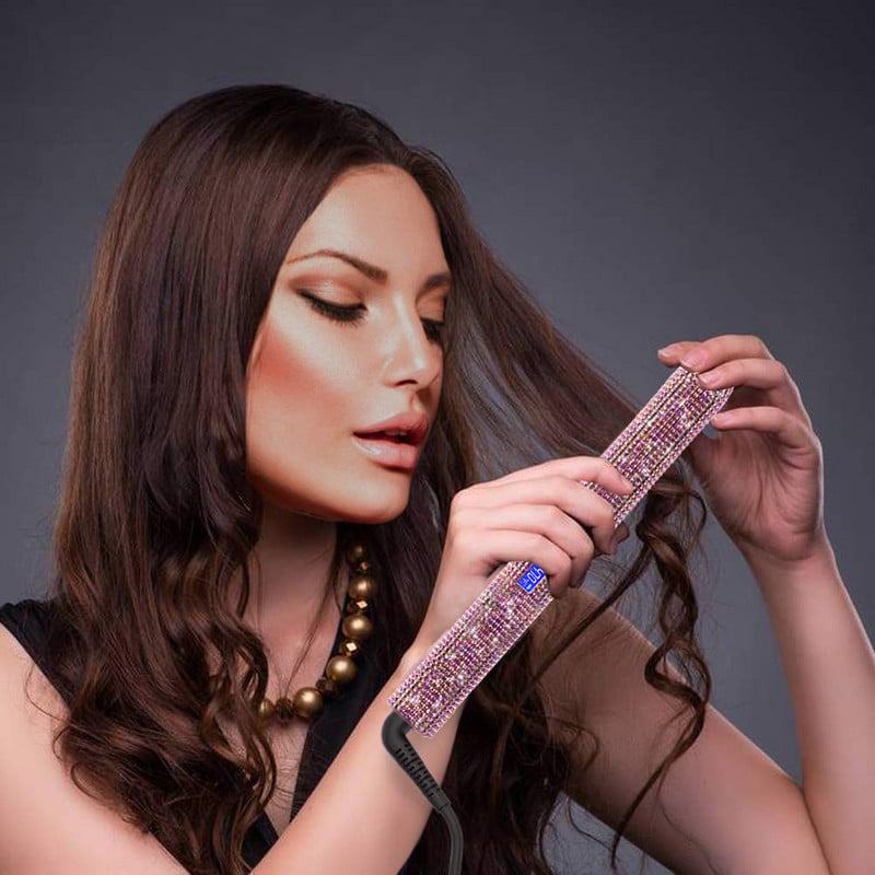 RUCHA Crystal hajkiegyenesítők 470F MCH Gyorsan felmelegedő titán lapos vasaló Bling Rhinestone Iron szalon hajformázó eszközökkel