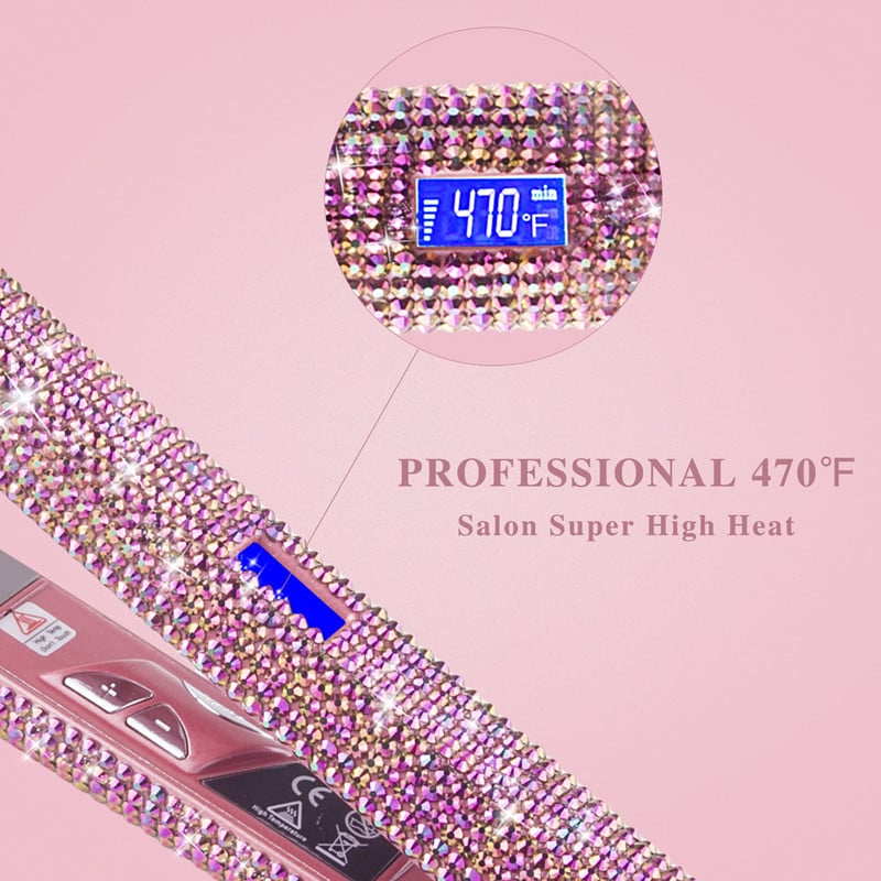 RUCHA Crystal hajkiegyenesítők 470F MCH Gyorsan felmelegedő titán lapos vasaló Bling Rhinestone Iron szalon hajformázó eszközökkel