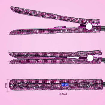 Επαγγελματικό ισιωτικό μαλλιών Titanium Flat Iron Rhinestone Straightening Iron Salon High Heat 470F Dual Voltage Display LCD