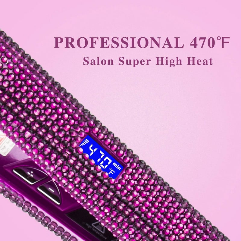 Professzionális hajvasaló titán lapos vas strasszos hajvasaló vasszalon High Heat 470F kettős feszültségű LCD kijelző