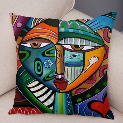 Lakás dekoráció Absztrakt festészet párnahuzat dekoráció skandináv stílusú színes rajzfilm lány nyomtatás párnahuzat kanapé otthon 45x45cm