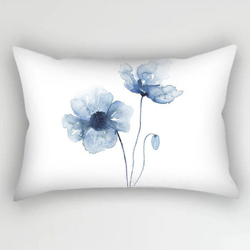 30x50 εκ. Μπλε κάλυμμα μαξιλαριού από πολυεστέρα Μελάνι φλοράλ φύλλα Μαξιλαροθήκη λουλούδι Ρίγα διπλής όψης τύπωμα μέσης διακοσμητικό σπιτιού