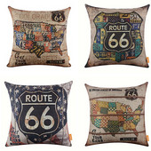 Vintage American Map Route 66 Mintás puha vászon párnahuzat Levehető párnahuzat Kanapéágy Autó dekoráció Lakástextil kellékek