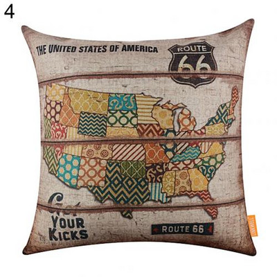 Vintage American Map Route 66 Mintás puha vászon párnahuzat Levehető párnahuzat Kanapéágy Autó dekoráció Lakástextil kellékek