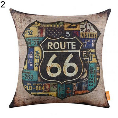 Vintage American Map Route 66 Mintás puha vászon párnahuzat Levehető párnahuzat Kanapéágy Autó dekoráció Lakástextil kellékek
