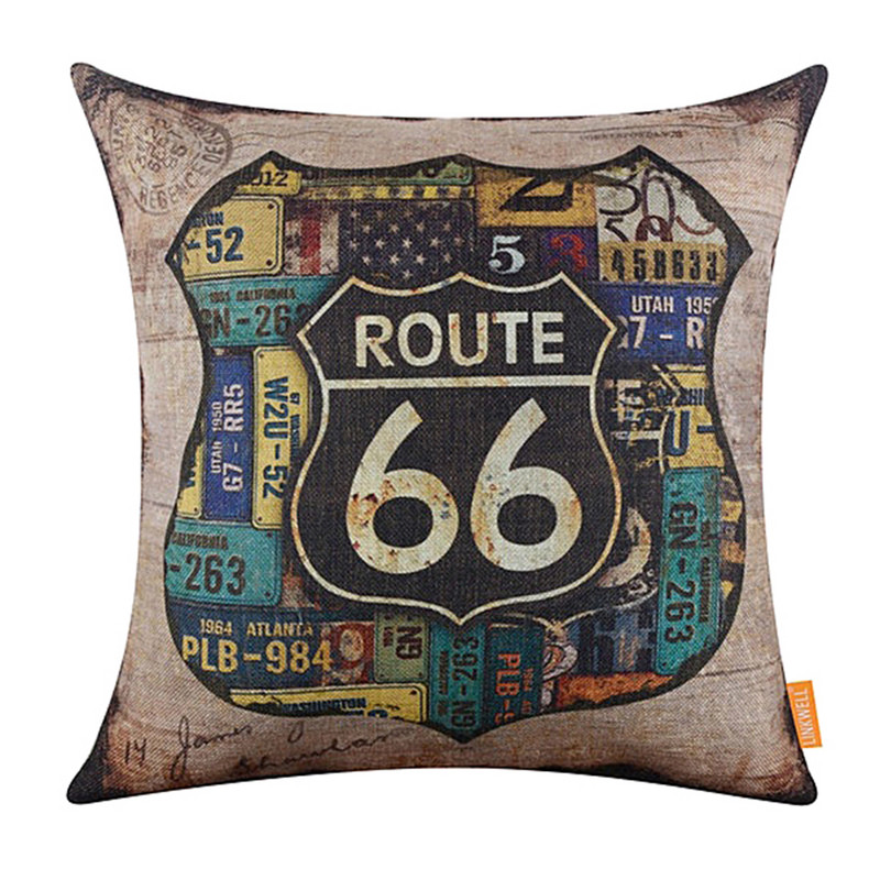 Vintage American Map Route 66 Mintás puha vászon párnahuzat Levehető párnahuzat Kanapéágy Autó dekoráció Lakástextil kellékek