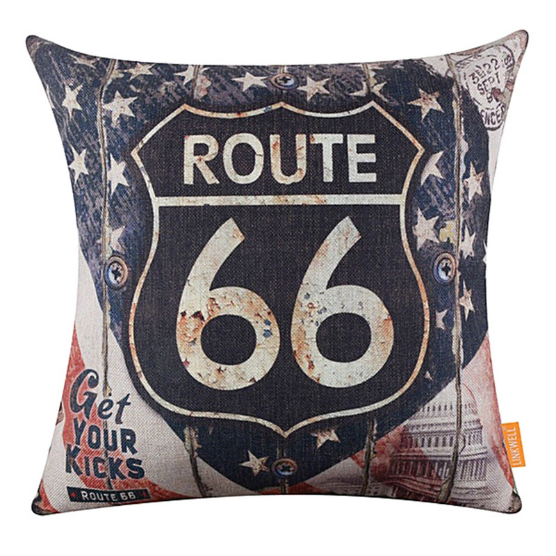 Vintage American Map Route 66 Mintás puha vászon párnahuzat Levehető párnahuzat Kanapéágy Autó dekoráció Lakástextil kellékek