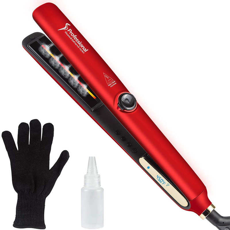 Професионална парна преса за коса Nano Ceramic Vapor Hair Flat Iron Ютия за изправяне на коса Маша Steamer Инструмент за оформяне на коса