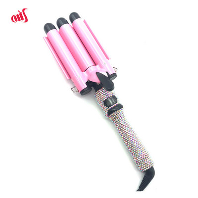 Garbanojimo lygintuvai Keraminiai gofruoti lygintuvai 3 statinės Crimper Kalnų krištolas Wave Trigubos plaukų formavimo priemonės ilgiems plaukams