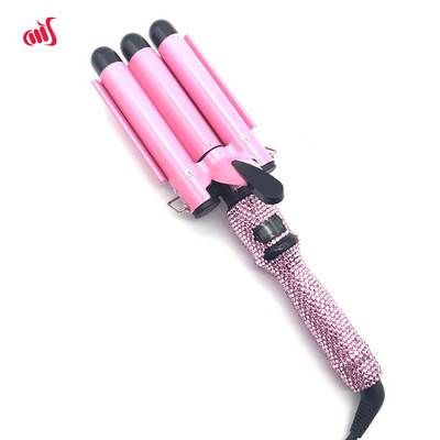 Garbanojimo lygintuvai Keraminiai gofruoti lygintuvai 3 statinės Crimper Kalnų krištolas Wave Trigubos plaukų formavimo priemonės ilgiems plaukams