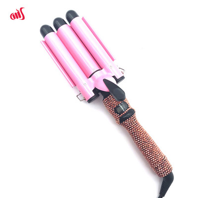 Garbanojimo lygintuvai Keraminiai gofruoti lygintuvai 3 statinės Crimper Kalnų krištolas Wave Trigubos plaukų formavimo priemonės ilgiems plaukams