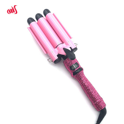 Garbanojimo lygintuvai Keraminiai gofruoti lygintuvai 3 statinės Crimper Kalnų krištolas Wave Trigubos plaukų formavimo priemonės ilgiems plaukams