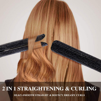 RUCHA Ισιωτικά Μαλλιών Πλάκα Τιτανίου Επίπεδο Σίδερο 3D Floating Irons Salon Εργαλεία για σγουρά και ίσια μαλλιά με κρύσταλλα Bling