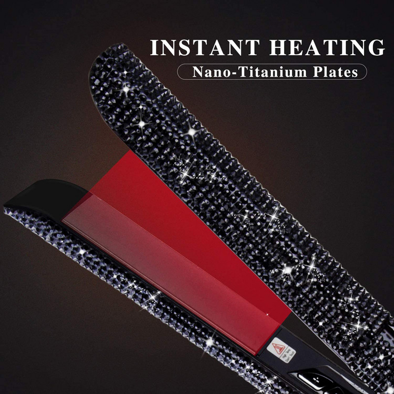 Placă de îndreptat RUCHA Placă de titan Fier de călcat 3D Fier de călcat plutitor Unelte pentru păr ondulat și drept cu cristale Bling