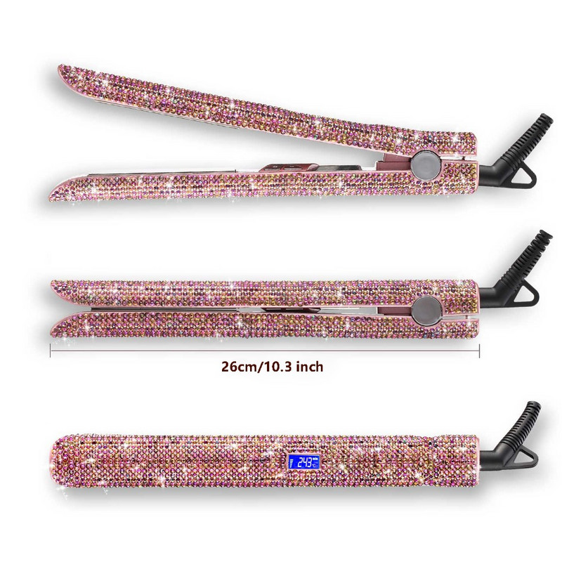 RUCHA hajvasaló Bling Crystal Flat Iron Professzionális nano-titán lemezes hajvasaló, MCH azonnali felmelegedés