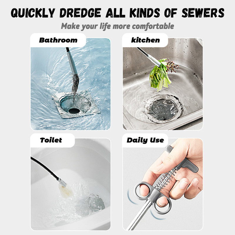 Deblocator de țevi de canalizare 60/90/160CM Dispozitiv de dragare a țevii cu arc de șarpe Instrument pentru bucătărie, baie, pentru păr, chiuvetă, instrumente de curățare a conductelor