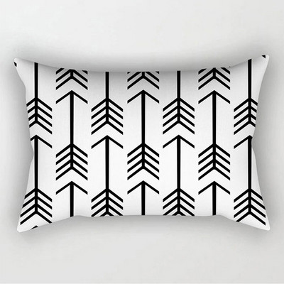 Fete de pernă decorative geometrice alb-negru simple, 30*50cm, husă de pernă geometrică cu grilă punctată, poliester