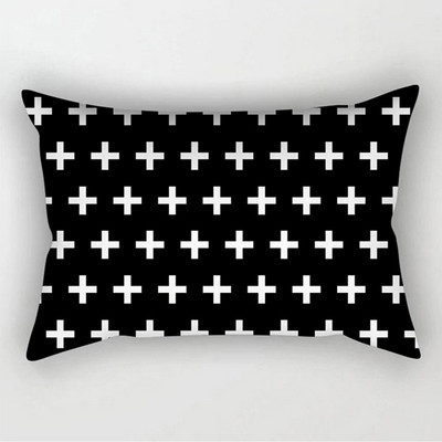 Fete de pernă decorative geometrice alb-negru simple, 30*50cm, husă de pernă geometrică cu grilă punctată, poliester