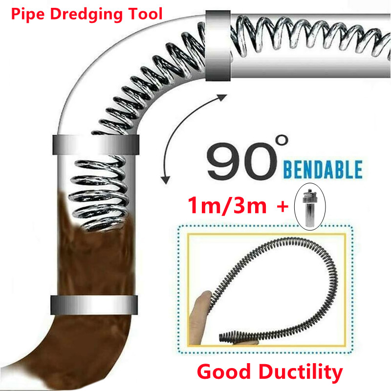 1/3 m spyruoklinio vamzdžio kanalizacijos vamzdžio atblokavimo priemonė Vonios plaukų kanalizacijos kriauklės valymo šepetėlis kanalizacijos valiklis užkimšimo skylių šalinimo priemonė valymo įrankiai