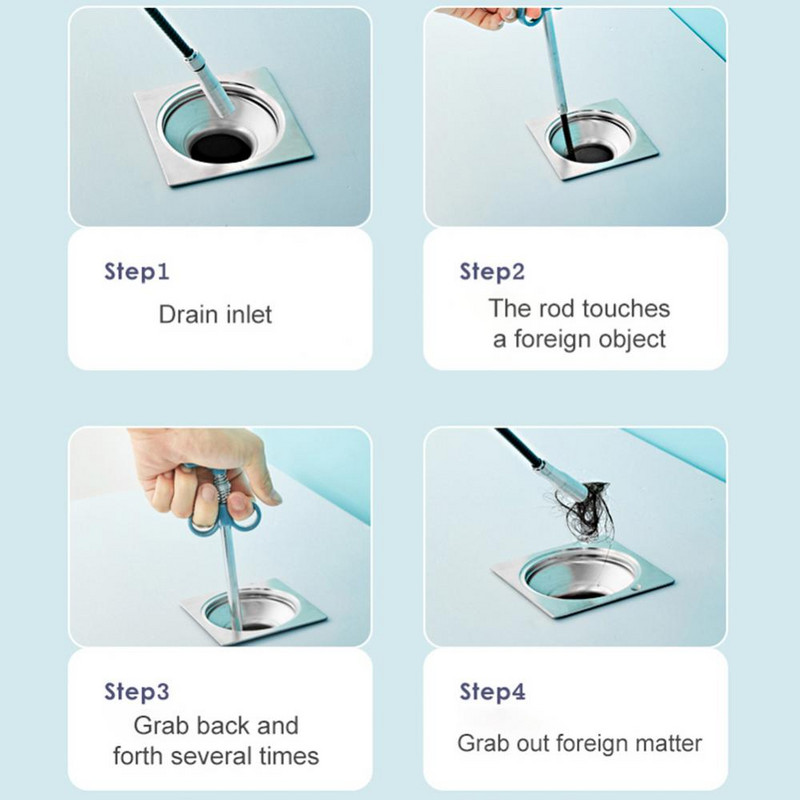 Fleksibilna kandža za sudoper Pick Up Kuhinjski alati za čišćenje Cjevovod Dredge Sudoper Četka za kosu Čistač Bend Alat za sudoper s opružnim držačem