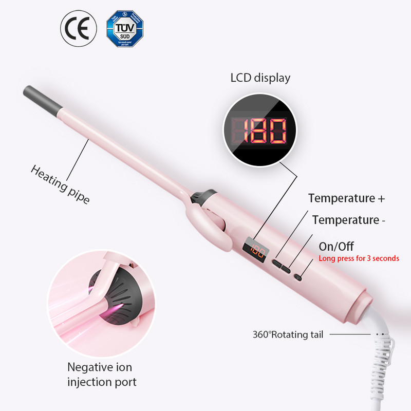Hajcsavaró negatív ionok mini hajsütővas LCD gyapjútekercs kerámia hajsütőpálca kis krimpelő vas 9mm/13mm/16mm hajformázó eszköz
