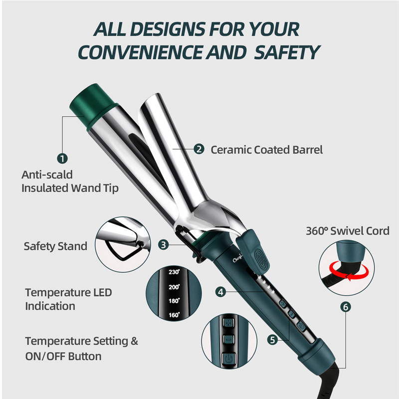 CkeyiN profesionalni uvijač za kosu 40 mm uvijač za kosu Keramički premaz Brzo zagrijavanje Štapić za uvijače Velike kovrče Alat za oblikovanje kose