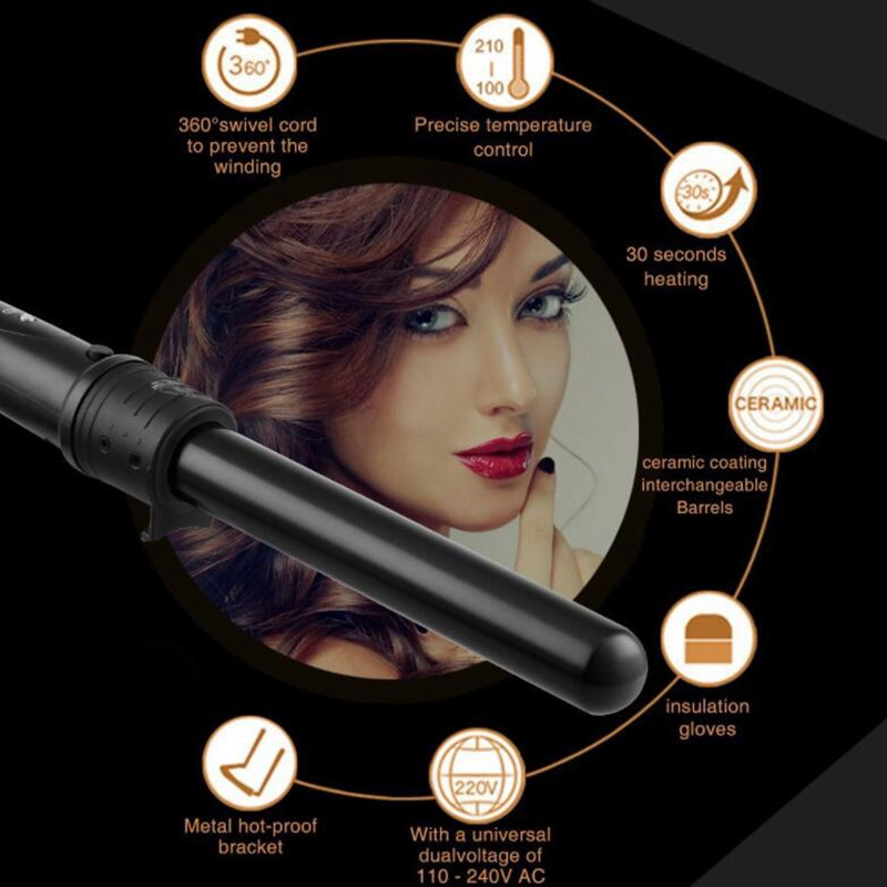 5 az 1-ben Hajgöndörítő vaspálca hullámos hajformázó eszközökhöz 9-32 mm-es Hair Crimper Professzionális hajcsavaró
