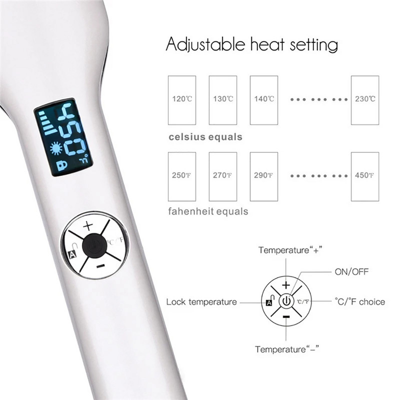 Profesionalus plaukų tiesintuvas kelių greičių reguliavimo PTC greito kaitinimo plokščias lygintuvas su plačia plokšte ir LED ekrano formavimo įrankiais