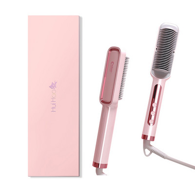 Profesionalus karštų šukos nuo nuplikimo plaukų tiesinimo šepetys Keraminis plaukų suktukas Šildomas elektrinis išmanusis plaukų tiesintuvas