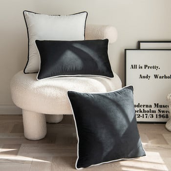 Ασπρόμαυρη βελούδινη μαξιλαροθήκη με στριφώματα απλές μαξιλαροθήκες σε σκανδιναβικό στυλ 50x50 μοντέρνο ελαφρύ κάλυμμα μαξιλαριών πολυτελείας