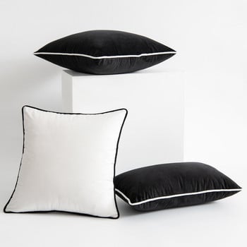 Черно-бяла кадифена подгъваща калъфка за възглавница Прости калъфки за възглавници в скандинавски стил 50x50 Модерни леки луксозни калъфки за възглавници