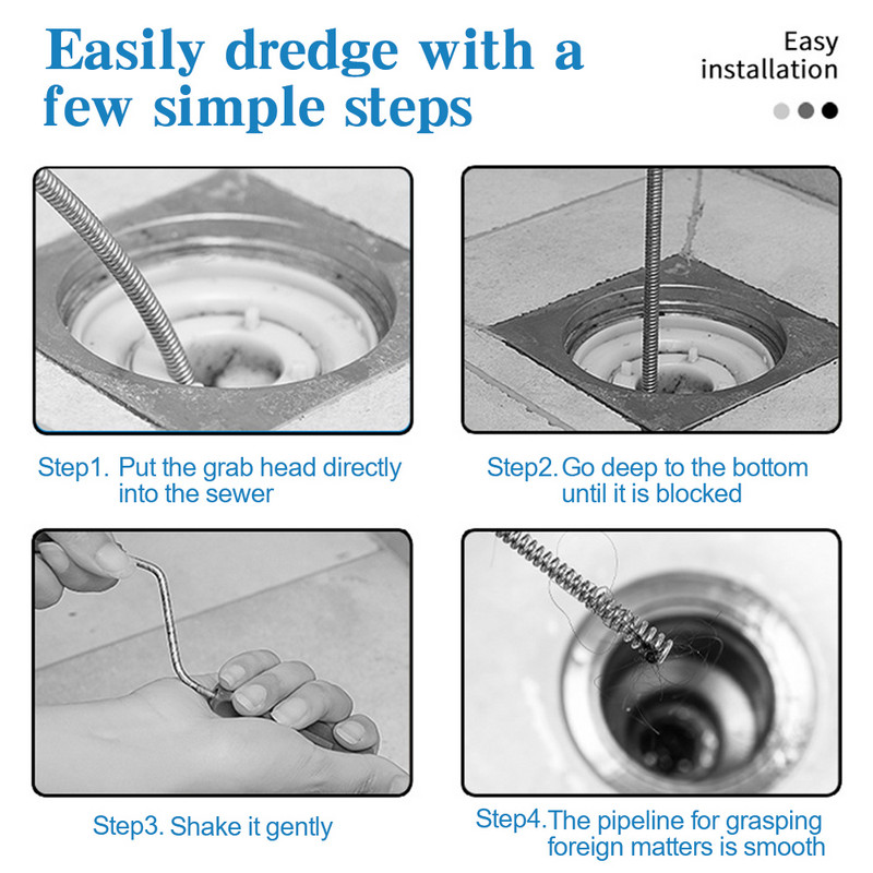 1,8 m spyruoklinė viela Buitinis sraigtas Vamzdžių valymas Plienas Profesionalus nutekėjimo atblokatorius vonia Dušas Vonios Kamščių šalinimo priemonė Virtuvės kriauklė