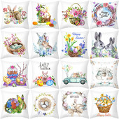 Pavasario namų dekoro pagalvėlės užvalkalas Happy Easter Egg Bunny Decor Pagalvės užvalkalas Flower Bunny Print Pagalvės užvalkalas