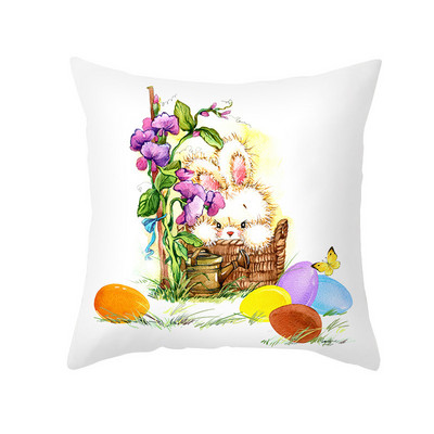 Pavasario namų dekoro pagalvėlės užvalkalas Happy Easter Egg Bunny Decor Pagalvės užvalkalas Flower Bunny Print Pagalvės užvalkalas