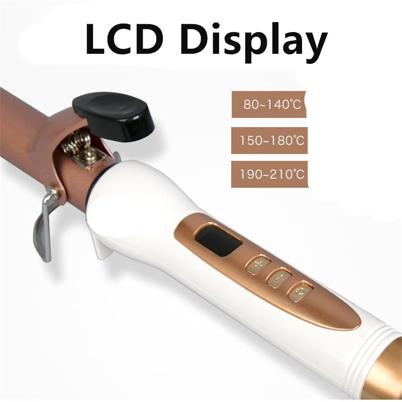 1PC Розово злато LCD дисплей Маша за коса Електрическа керамична маша Ролкови къдрици Пръчка Waver Инструменти за оформяне на косата Професионални 2#